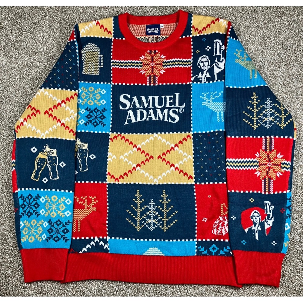 Samuel Adams Mens Ugly Holiday Sweater Patchwork Beer Knit Size Medium Christmas